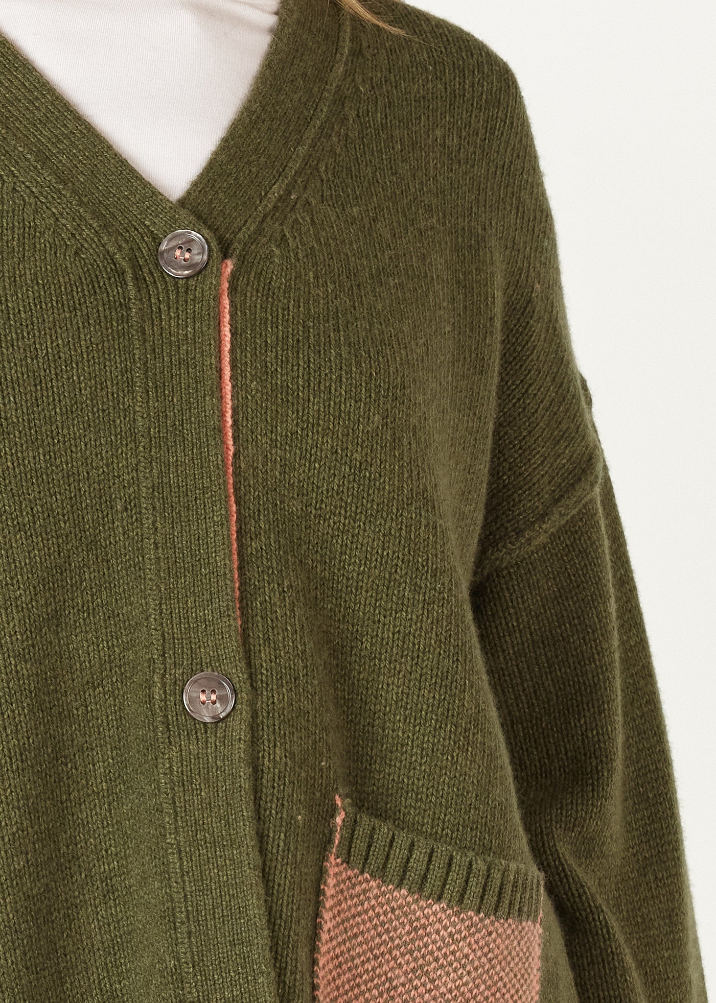 Birdseye Pocket Cardigan- Olive