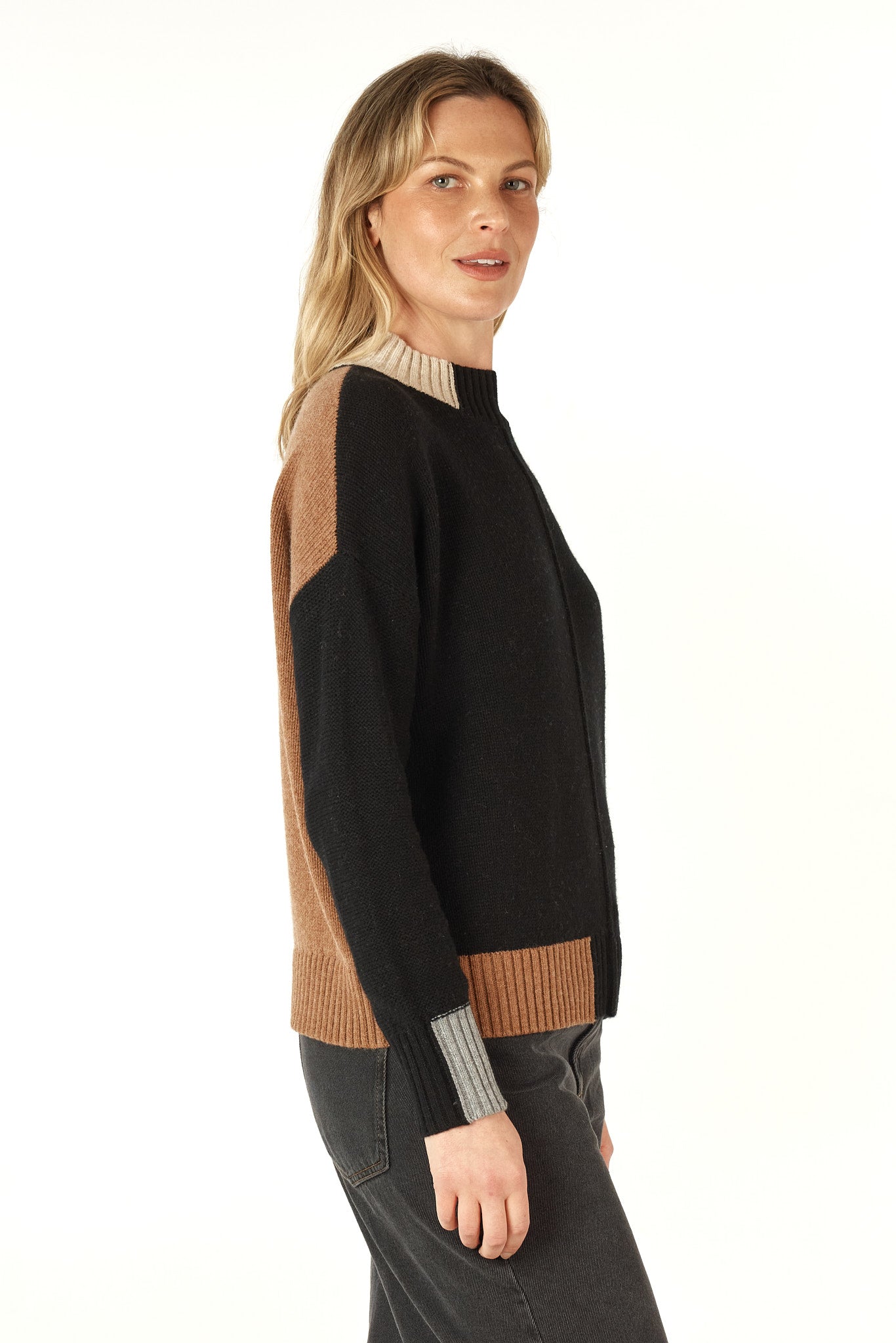 Colour Block Trim Jumper- Black