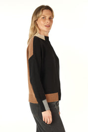 Colour Block Trim Jumper- Black