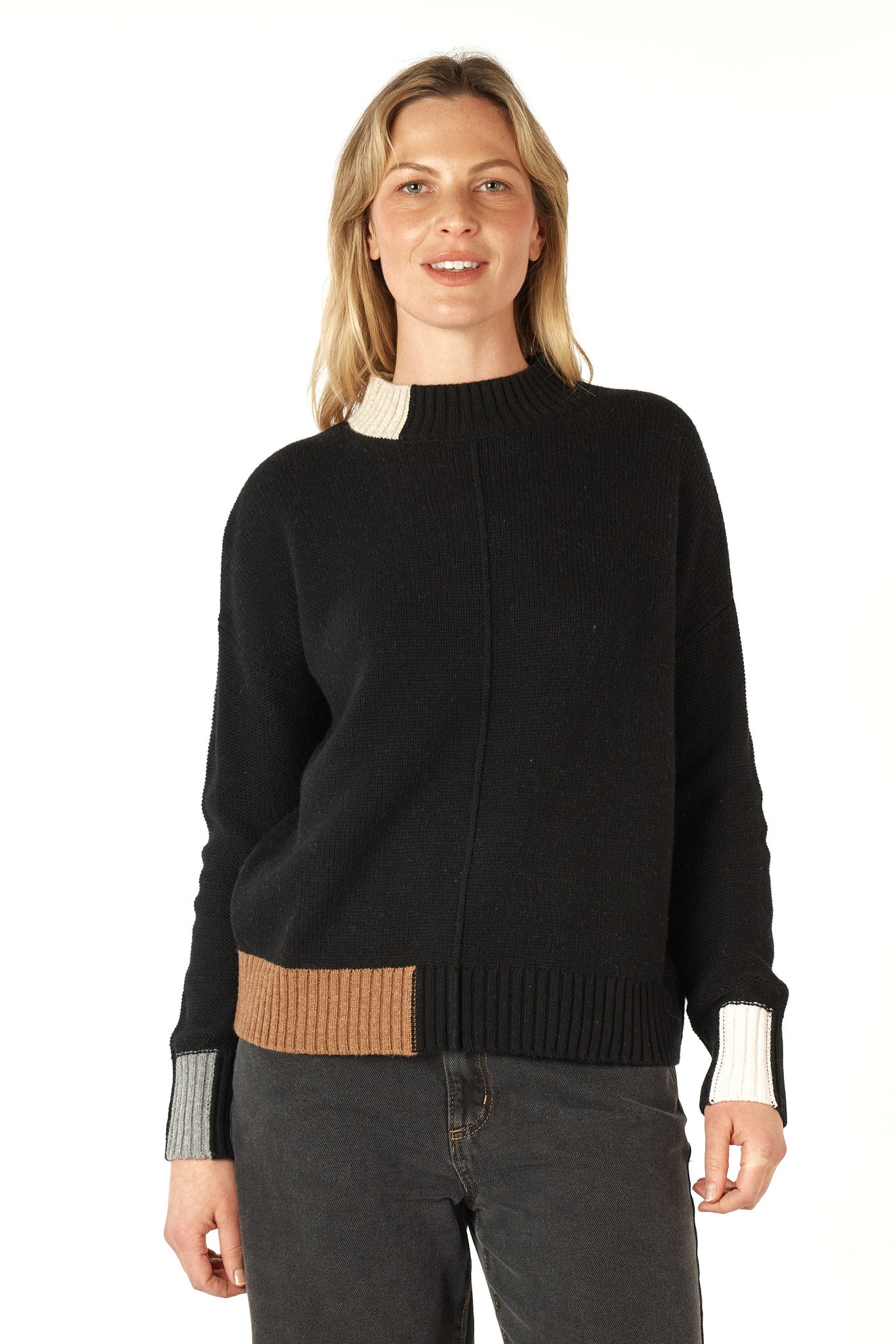 Colour Block Trim Jumper- Black