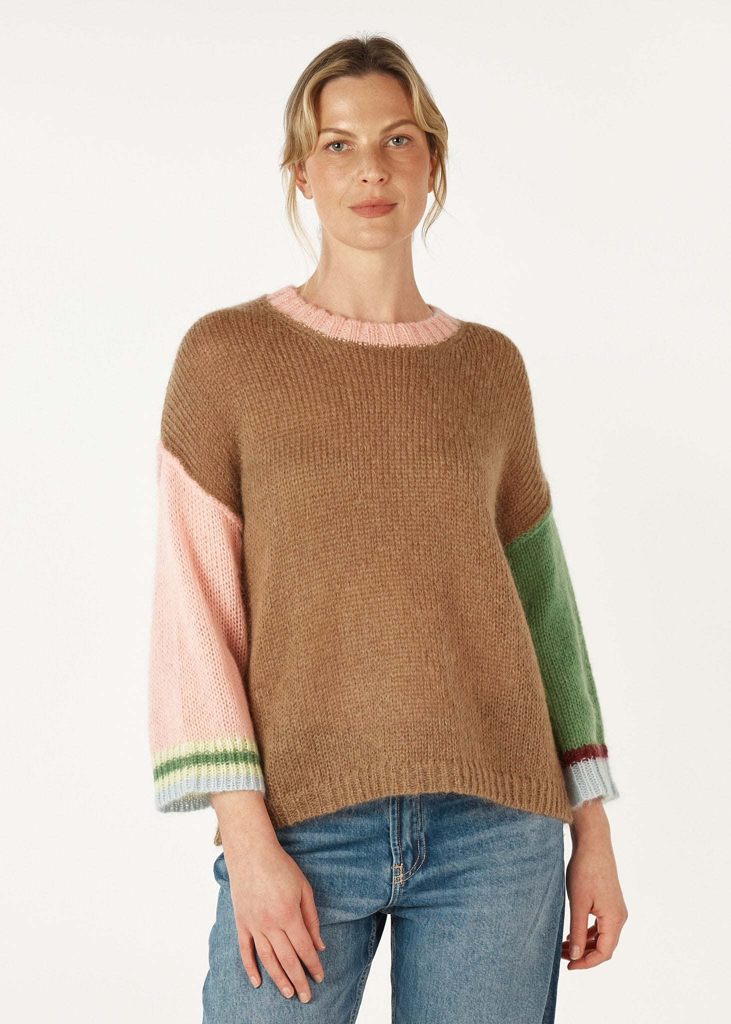 Zaket & Plover Mohair Colour Block Jumper in Caramel