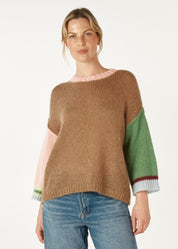 Mohair Colour Block Jumper- Caramel