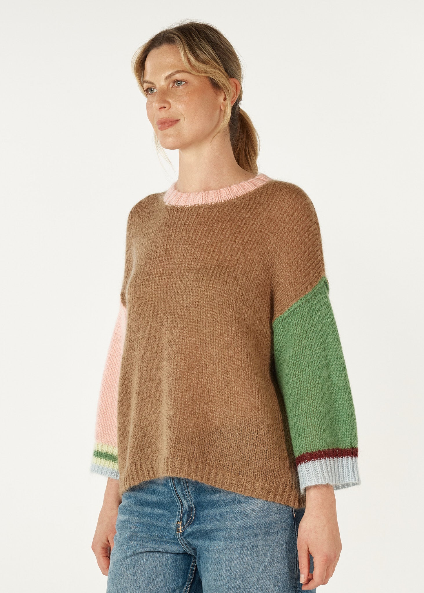 Mohair Colour Block Jumper- Caramel