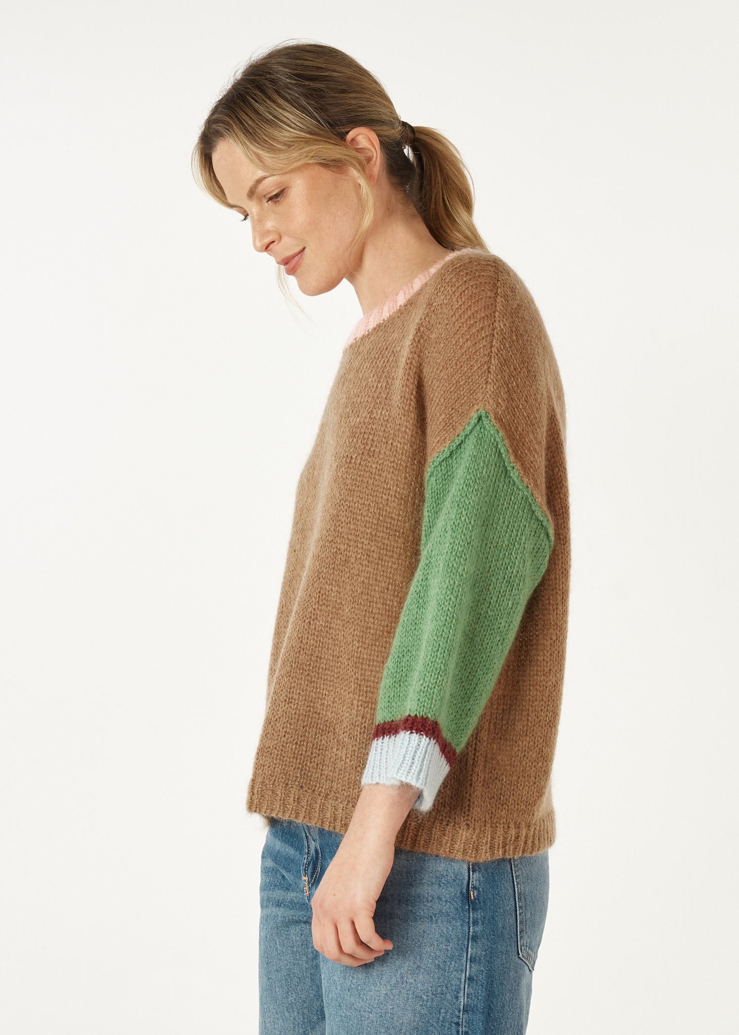 Mohair Colour Block Jumper- Caramel