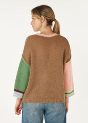 Mohair Colour Block Jumper- Caramel