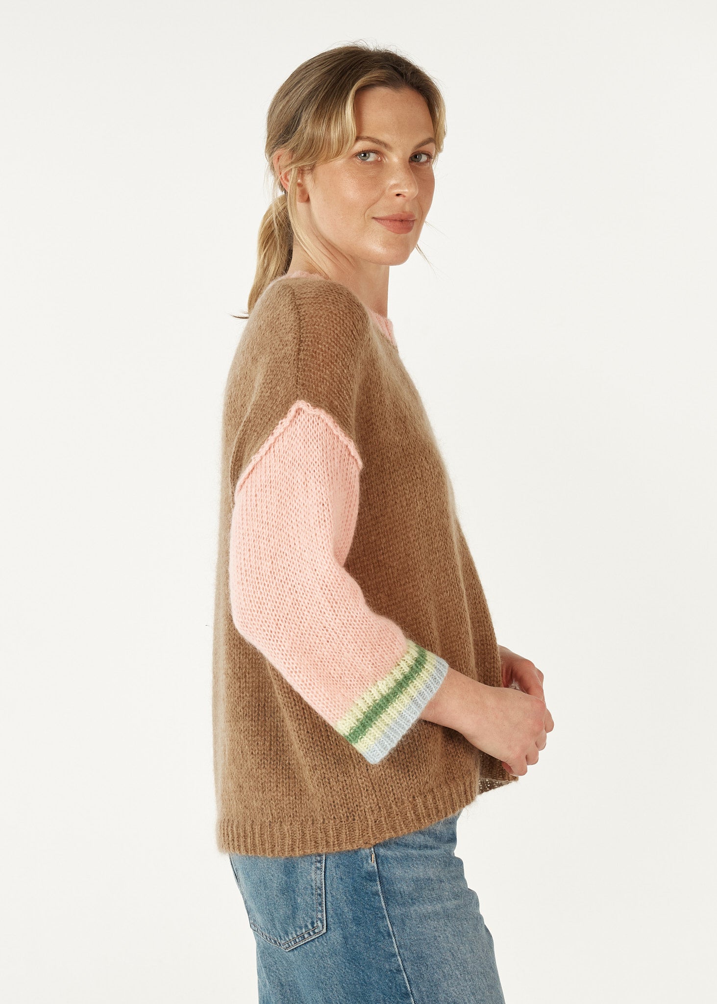 Mohair Colour Block Jumper- Caramel