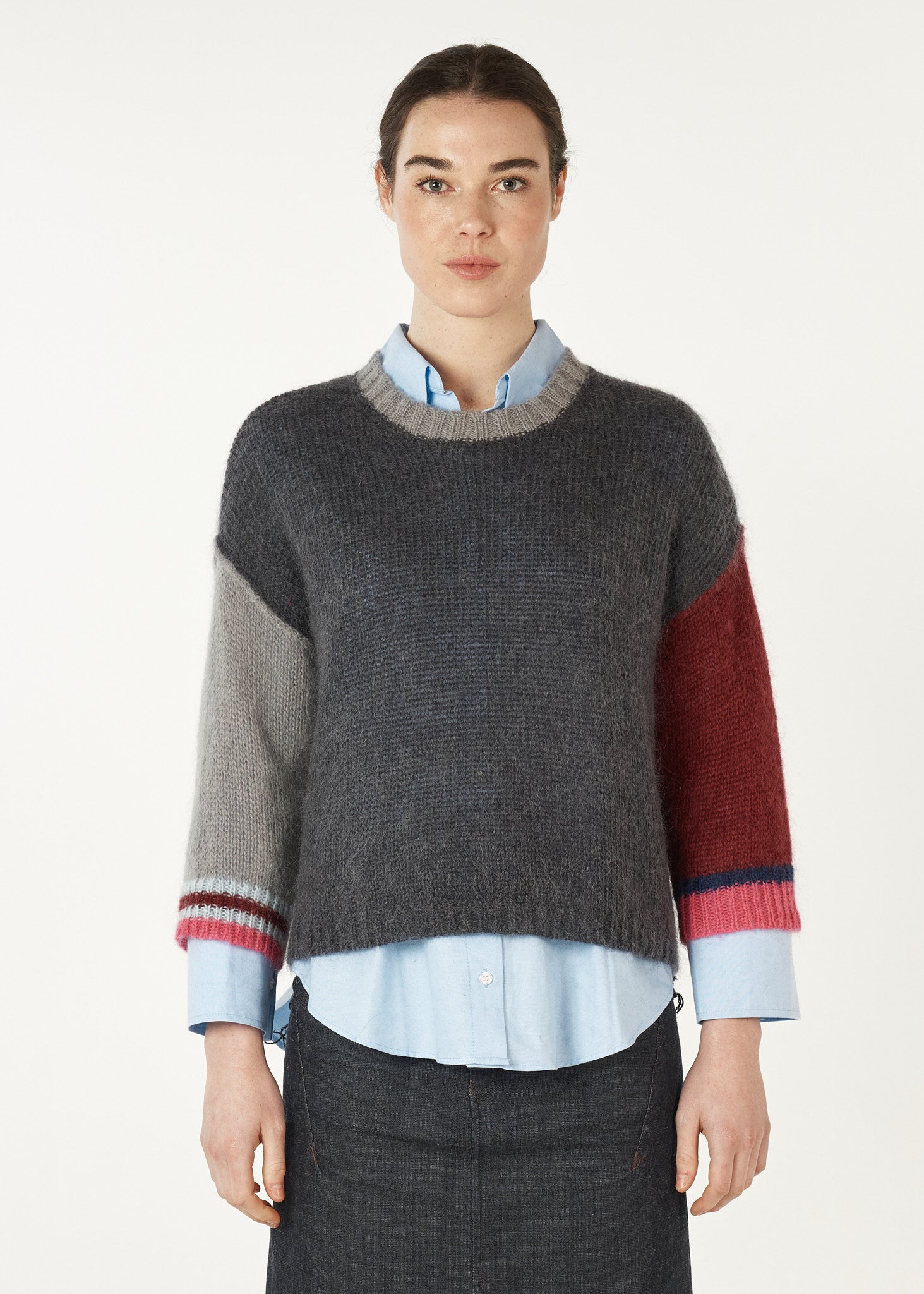 Zaket & Plover Mohair Colour Block Jumper in Charcoal