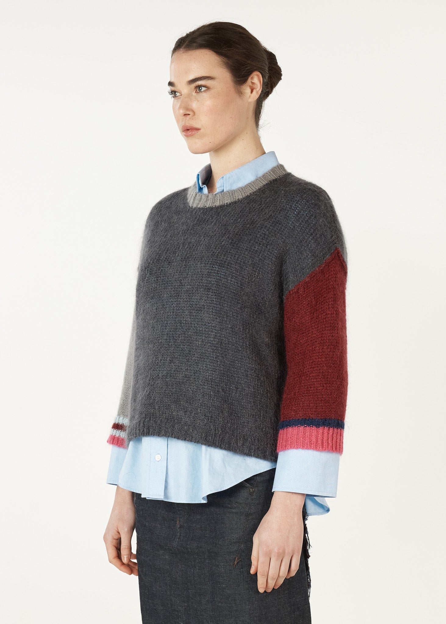 Mohair Colour Block Jumper- Charcoal