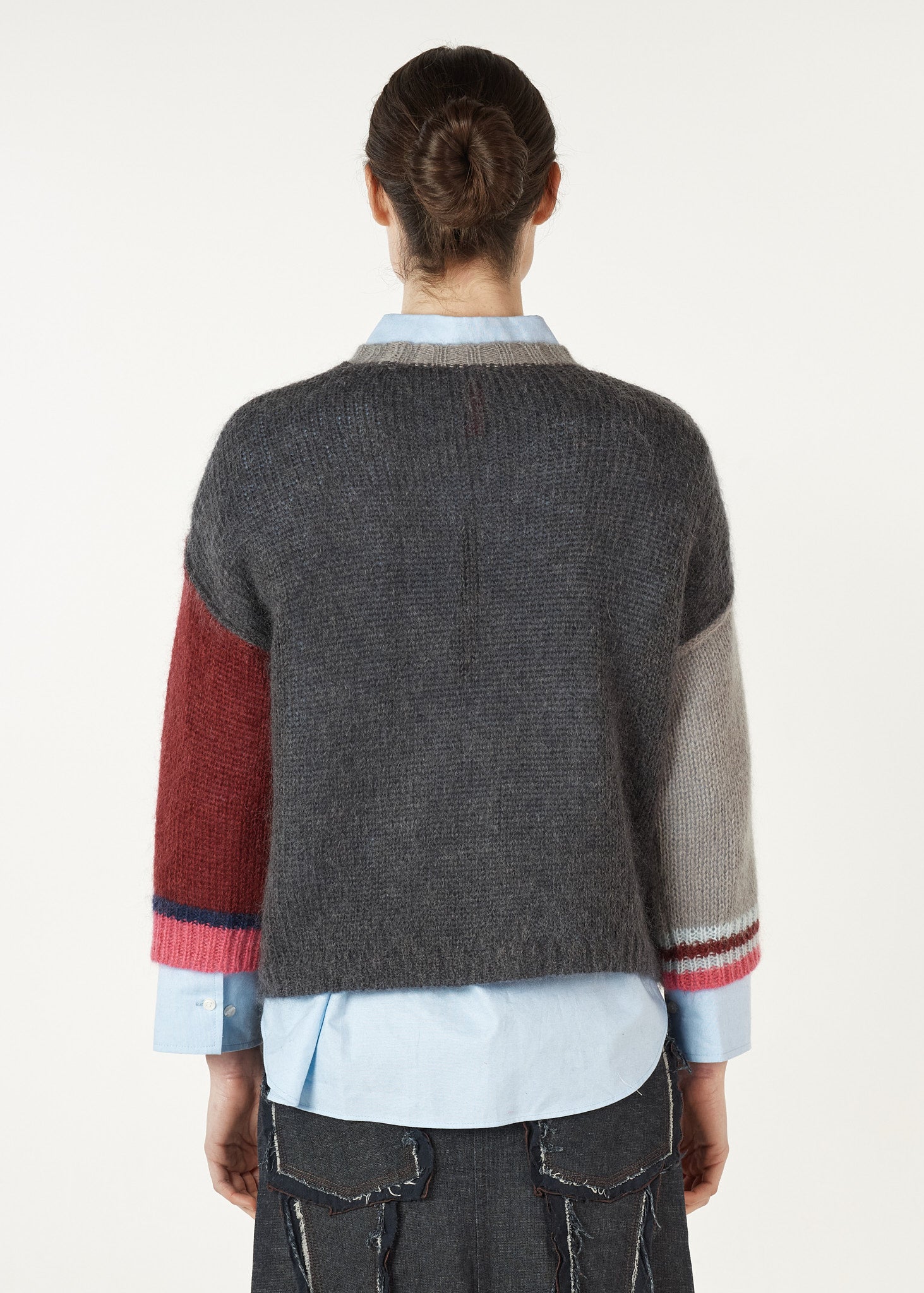 Mohair Colour Block Jumper- Charcoal