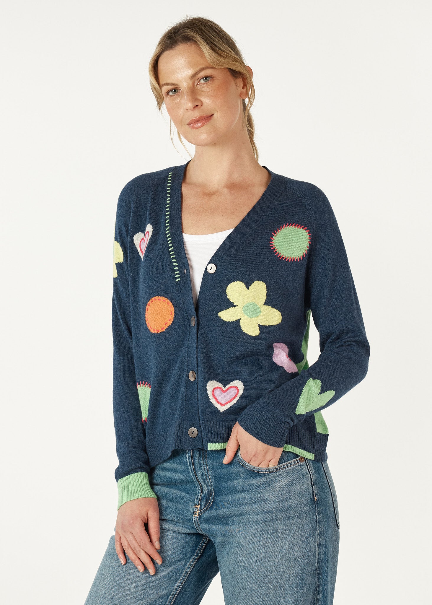 Zaket & Plover Happy Cashmere Cardigan in Denim