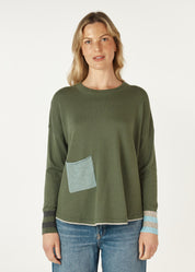 Zaket & Plover Birdseye Trim Jumper in Olive