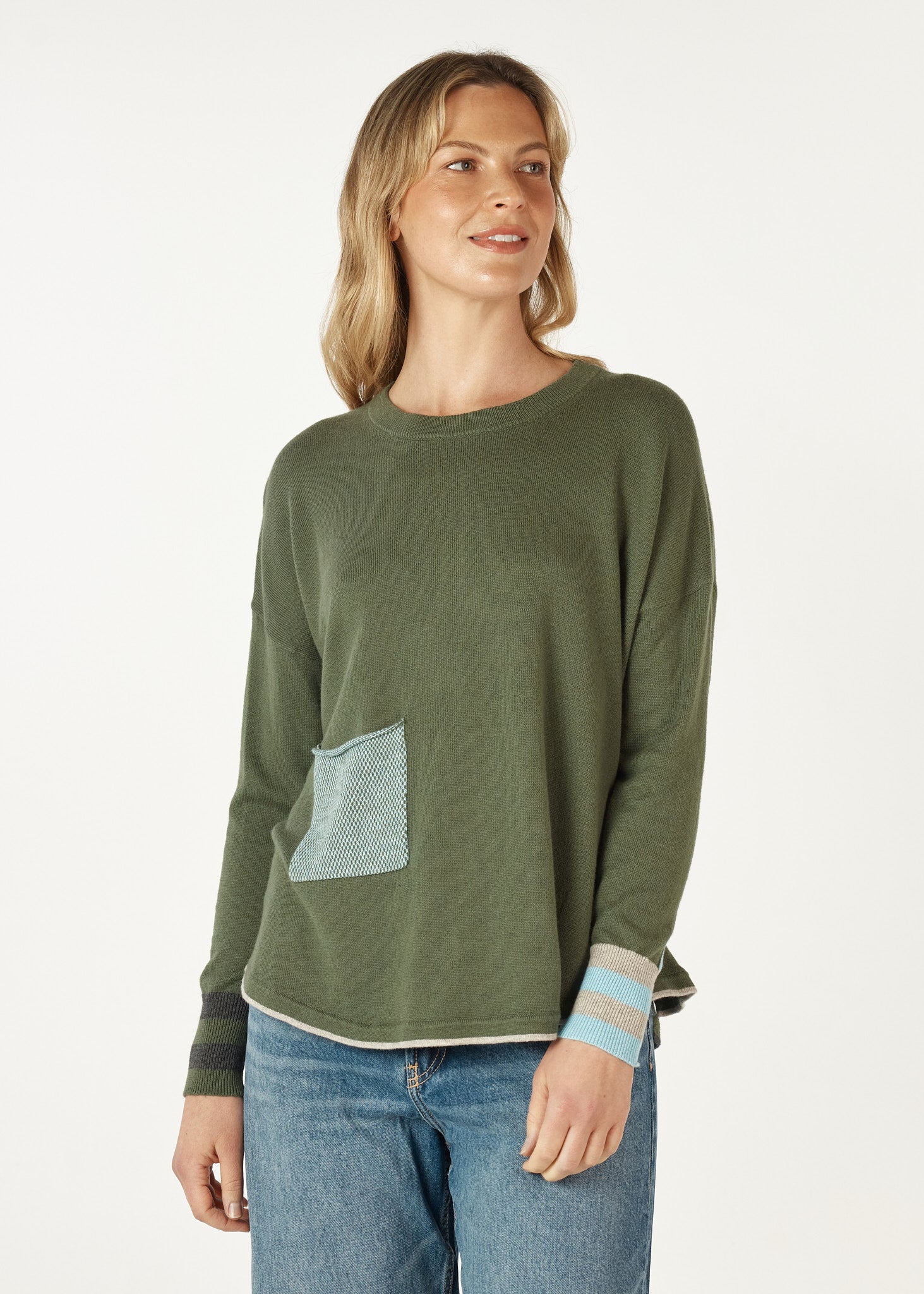 Birdseye Trim Jumper- Olive