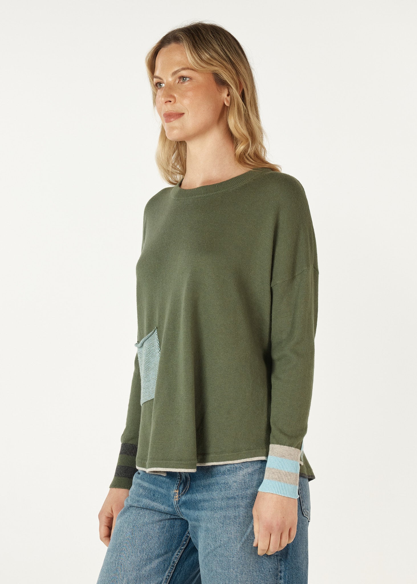 Birdseye Trim Jumper- Olive