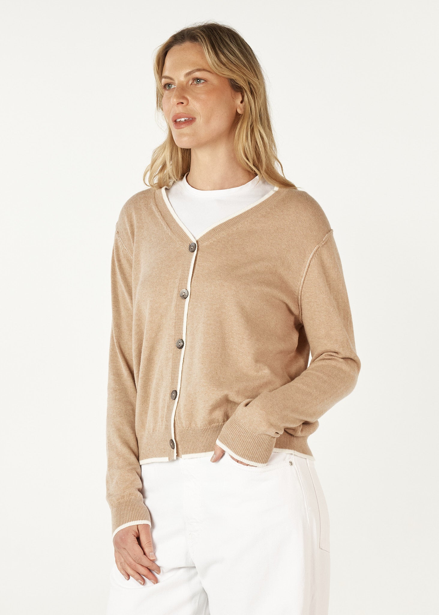 Essential V Cardigan- Oat