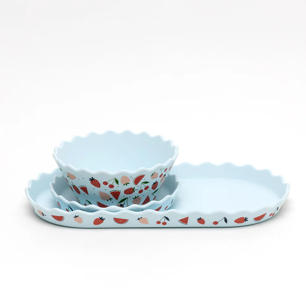 Chino Club Bowl & Plate Set in Blue Fruit print