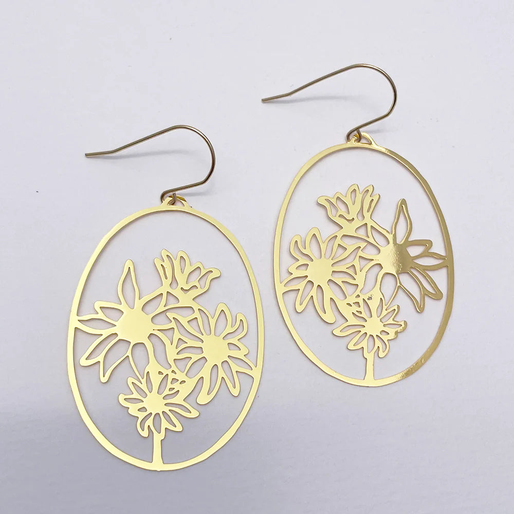 Denz & Co Gold Flannel Flower Earrings