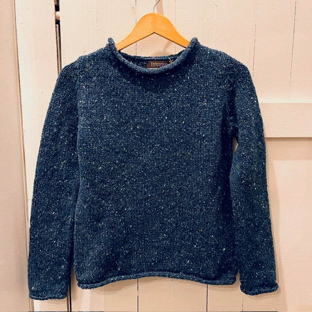 Fisherman Out of Ireland Roll Neck Sweater in Denim