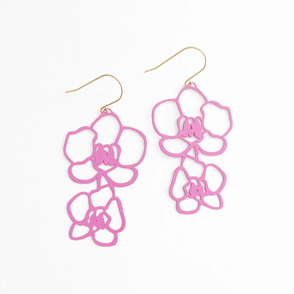 Denz & Co Pink Orchid Dangle Earrings