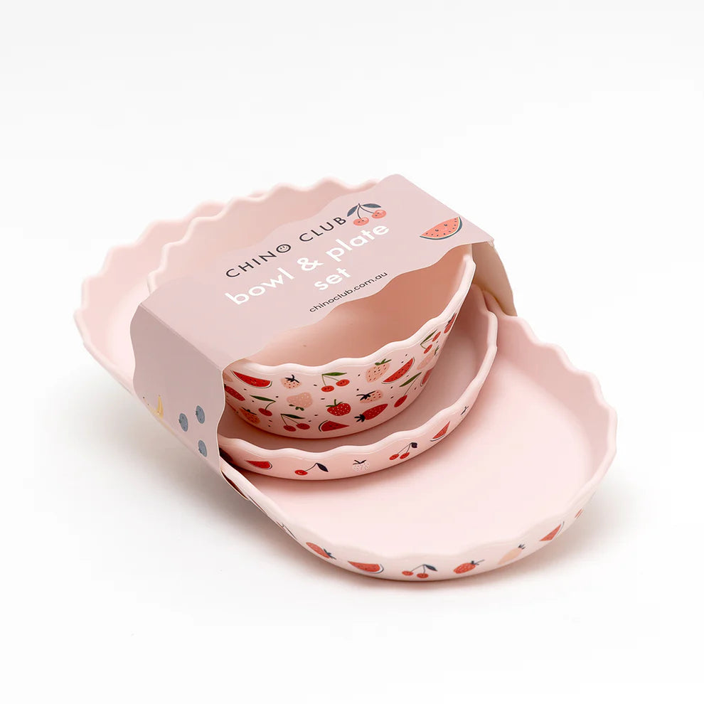 Bowl & Plate Set- Pink Fruits