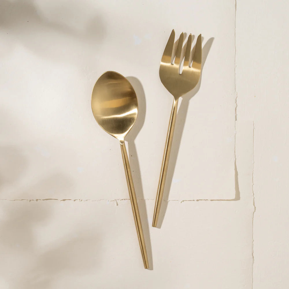 Inartisan Ranya Salad Servers in Brass